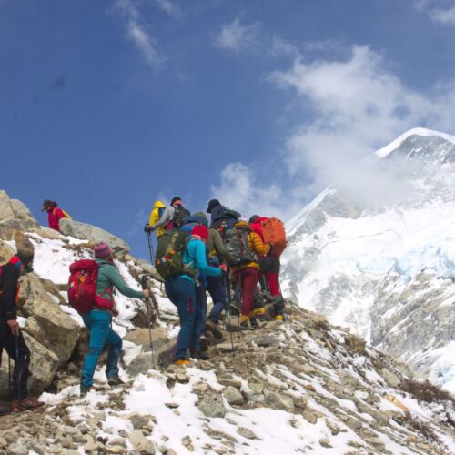 Trekkers heading to Everest Base Camp.